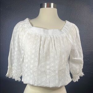 White Smocked Puff Sleeve Crop Blouse
